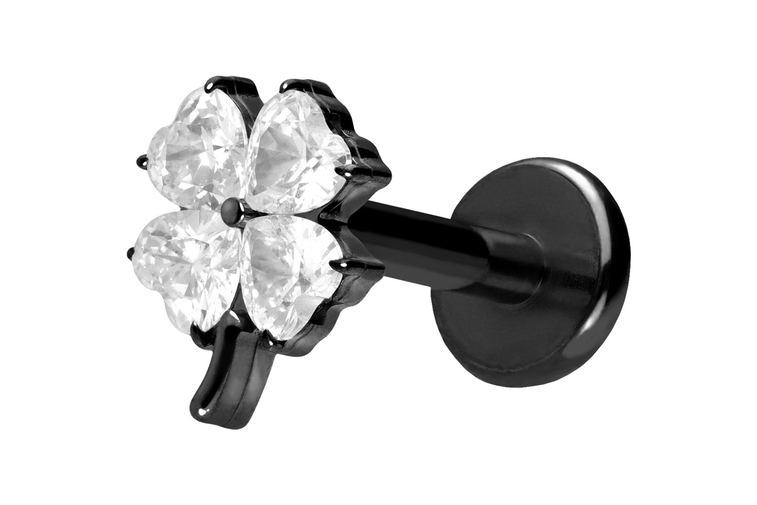 Titan Labret Piercing mit Push Fit KRISTALLKLEEBLATT